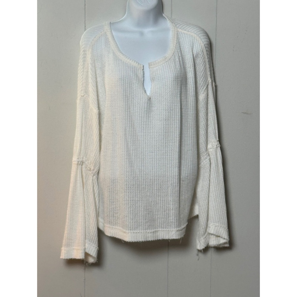 We The Free Free People Women's White Waffle Knit Thermal Bell Sleeve Top Size M